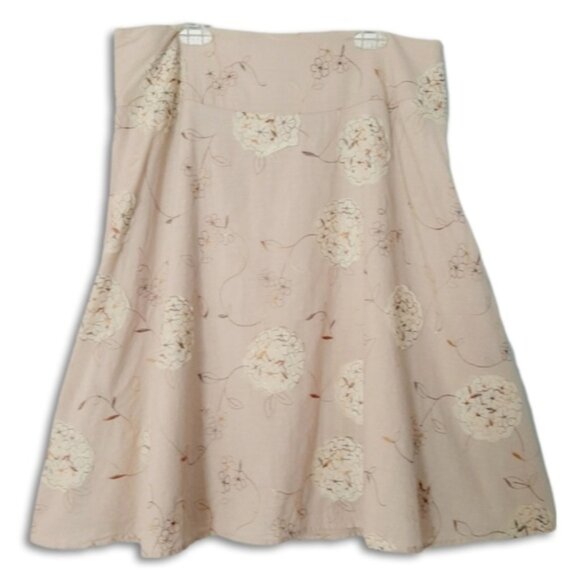 RW&CO. Floral Hydrangea Applique Embroidery Light Beige Cottagecore Skirt Sz 8 - Picture 1 of 12
